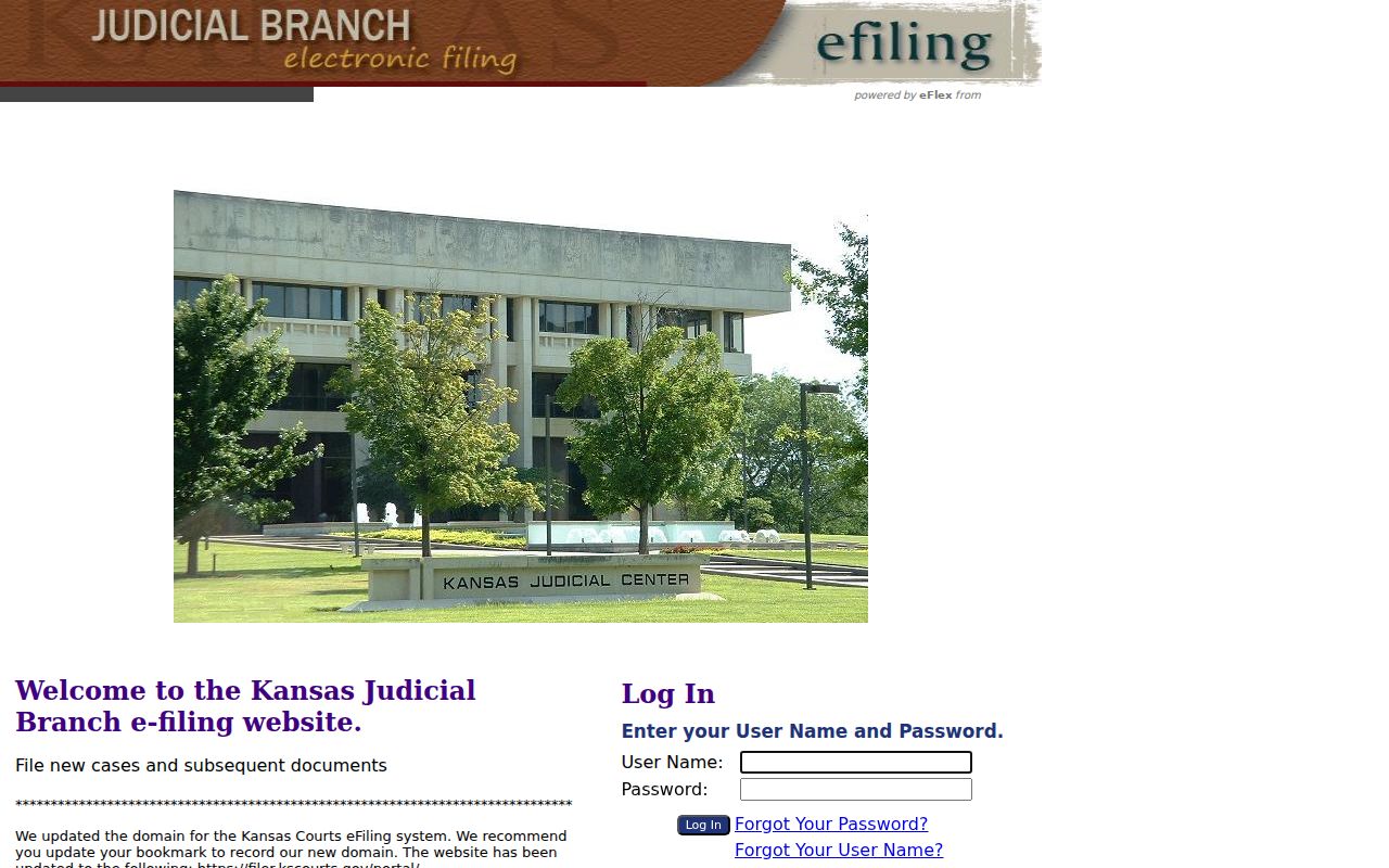 Kansas Courts eFlex electronic filing portal for registered filing users